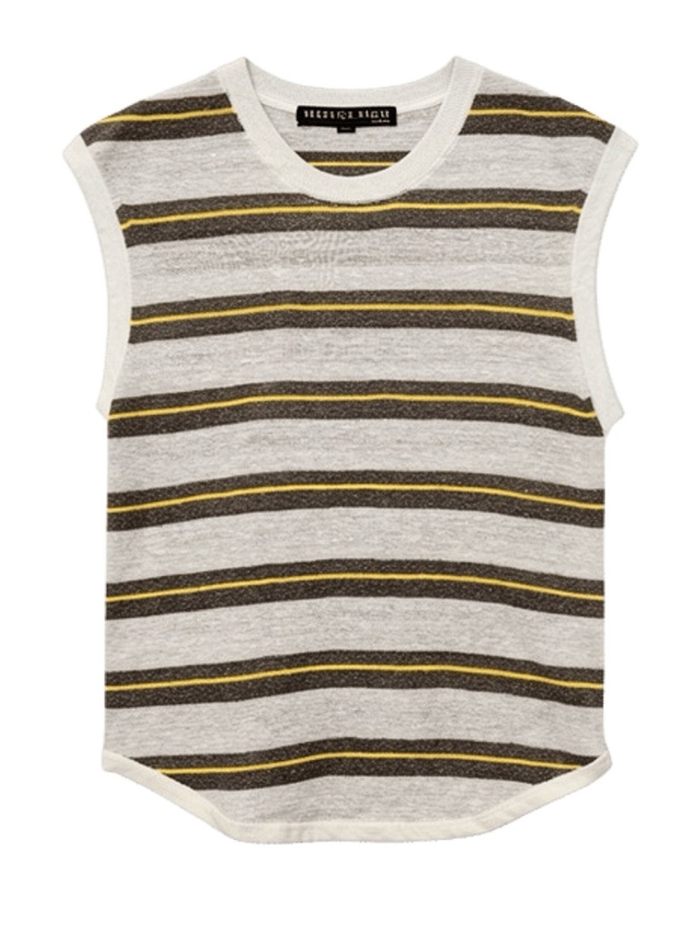Veronica Beard White Knit Sleeveless Tank with Gray and Yellow Stripes